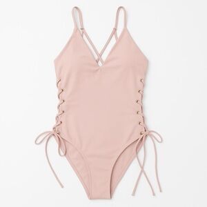 ' PAC Sun Blush Pink One-Piece Swimsuit with Lace-Up Sides Medium